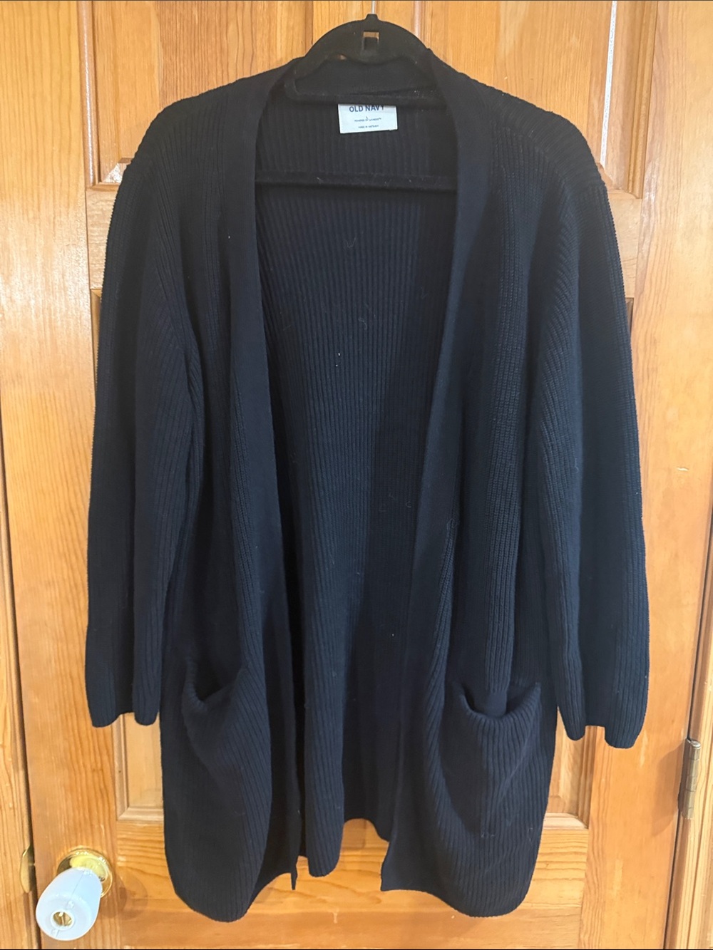 Old navy long black open cardigan sweater size large .